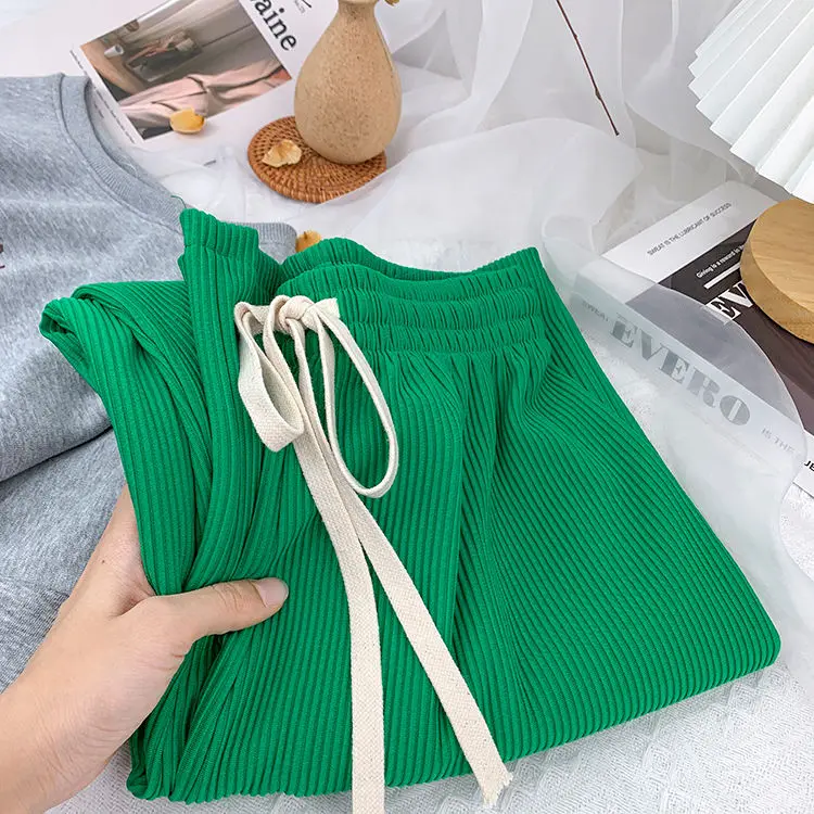 women's fashion 2022 Women Spring Autumn New High Waist Pleated Trousers Female Loose Wide-leg Pants Ladies Solid Straight Casual Pants T39 cargo pants Pants & Capris