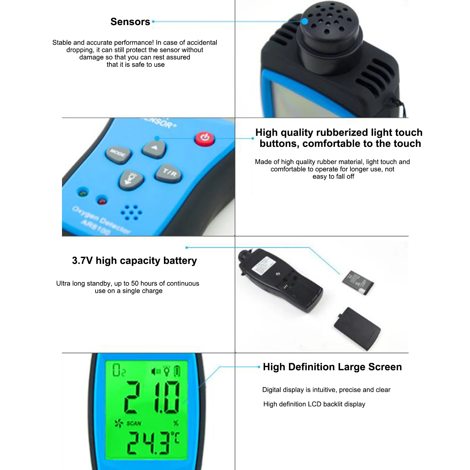 Gas Detector Digital Oxygen Meter O2 Gas Detector Sound Light Alarm Gas Monitor Air Quality