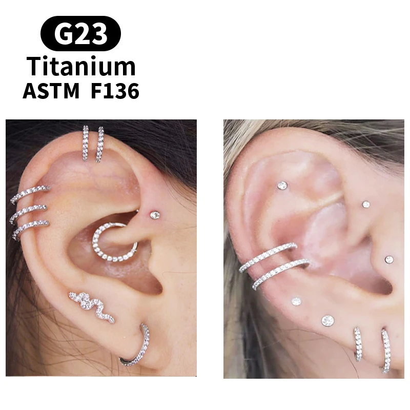 Piercing Jewelry 18G/16G Women's Round Earrings G23 F136 Titanium Nose Ring Hinge Clicker Open Diaphragm Nose Ring Fashion Lady Piercing Jewelry
