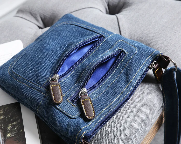 Hot Denim Shoulder Bag Men Women Solid Color Messenger Bag Casual Fashion Crossbody Bag Retro Male Zipper Diagonal Straddle Bag