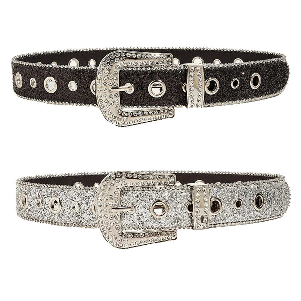 Women's for Rhinestone Belts PU Leather Adjustable Waistband Accessories Western Cowboy Y2K Girls Fashion Belt for Jeans