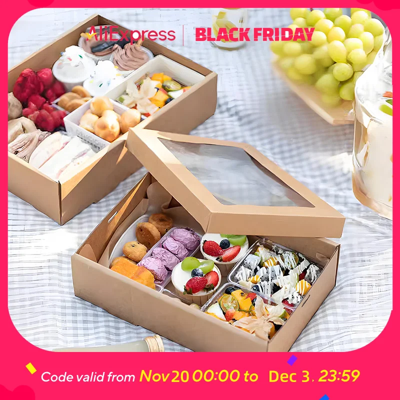 Eco-Friendly Kraft Food Boxes 50-Pack-Biodegradable Takeout Containers for Picnics, Camping, Desserts, Fruits, Bakery Goods, L