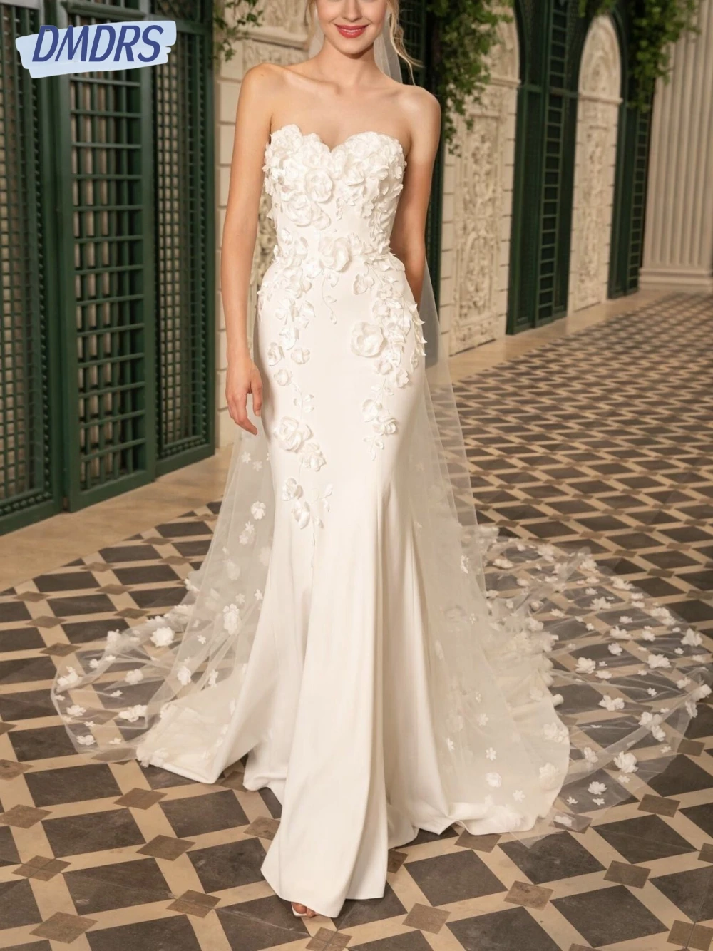 3D Floral Sweetheart Neckline Bridal Gown By Ladivine C174W - Women Evening Formal Gown