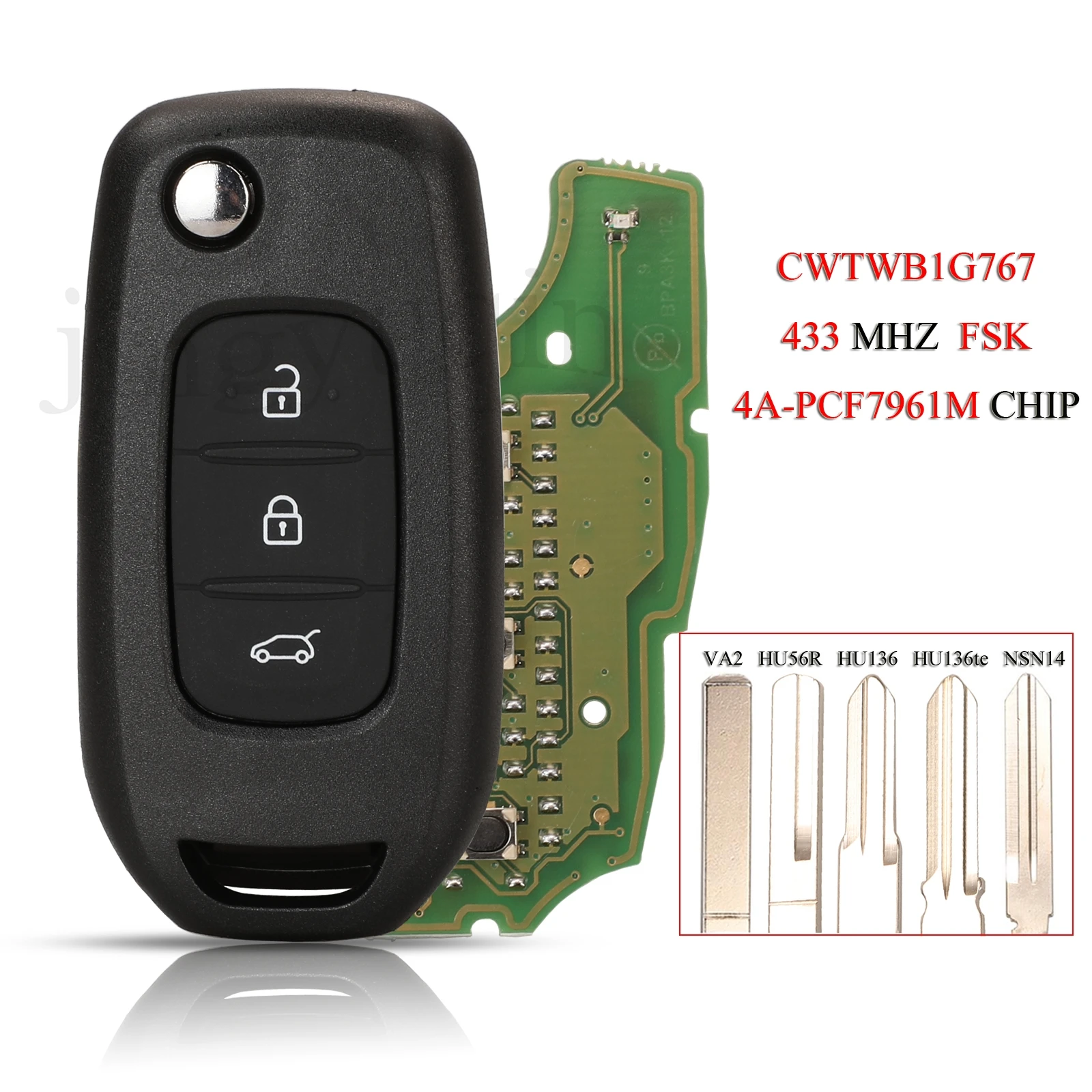 Jingyuqin CWTWB1G767 รีโมทสมาร์ทกุญแจรถสําหรับ Renault Kadjar CAPTUR Megane สัญลักษณ์ Logan Sandero Dacia Duster 433 MHz 4A PCF7961M