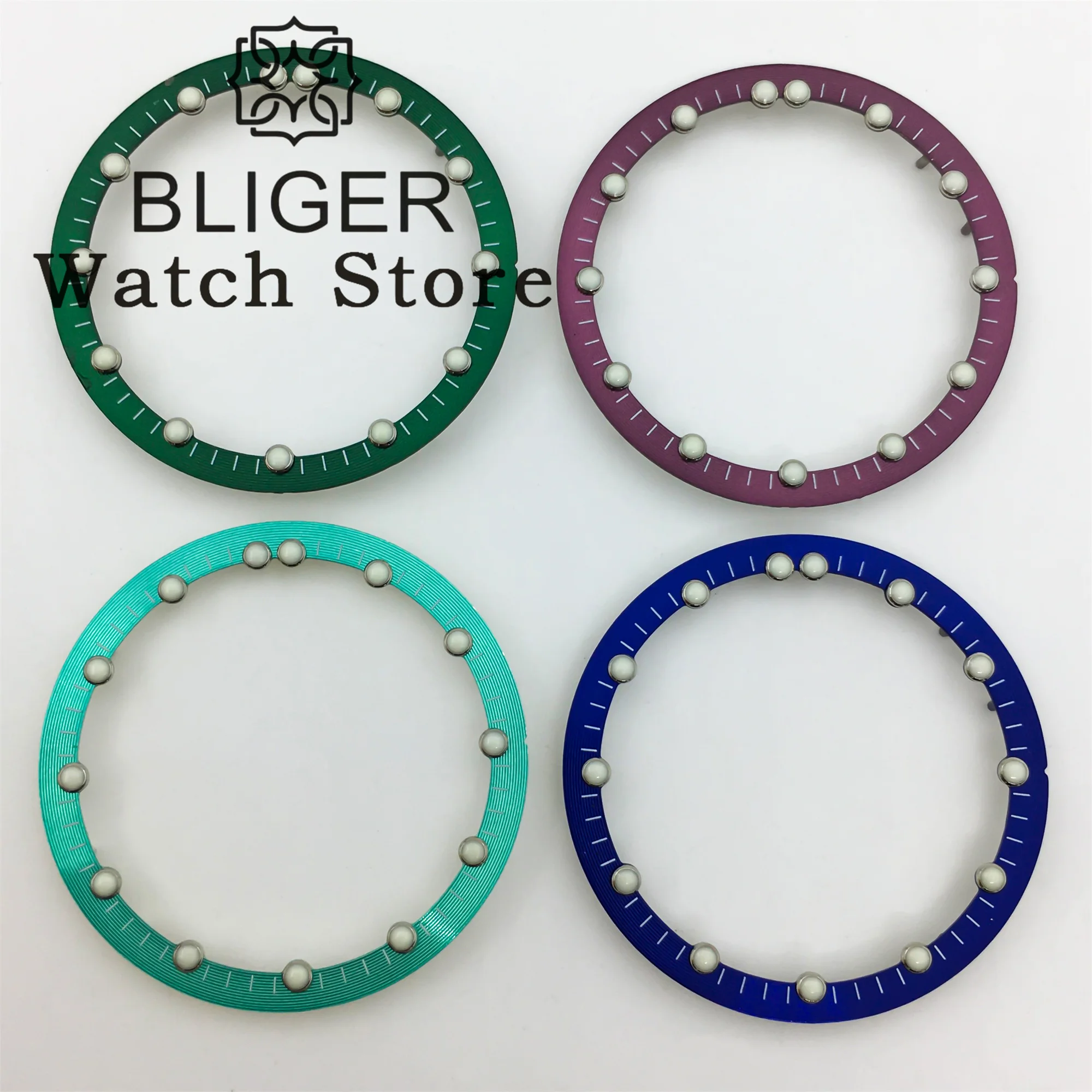 BLIGER 29mm*24.5mm Black White Blue Watch Dial Fits NH70 NH72 Movement Skeleton Hollow Dial Ring Luminous Watch Accessories Part