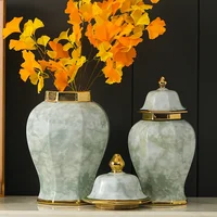 Ceramic General Jar Marbling Chinese Vintage Ginger Flower Vase Sealed Storage with Lid Bottle Home Decoration 1
