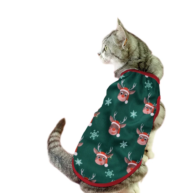 Christmas Cat Clothes Cotton Pet Vest For Small Dogs Cats T-shirt Apparel Puppy Kitten Costume French Bulldog Outfits Party Gift 5
