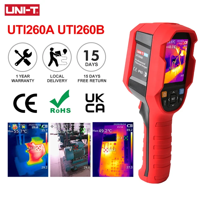 กล้องถ่ายภาพความร้อน UNI-T UTI260B UTI260A ความละเอียด 256x192 พิกเซล กล้องตรวจจับความร้อน UTI260B+ สำหรับตรวจสอบวงจร PCB ระบบทำความร้อนใต้พื้นและท่อ 1