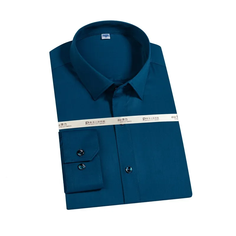 

Bamboo Fiber Anti-wrinkle No-ironing Elasticity Slim Fit Men Dress Casual Long Sleeved Shirt Male Social Formal Shirts