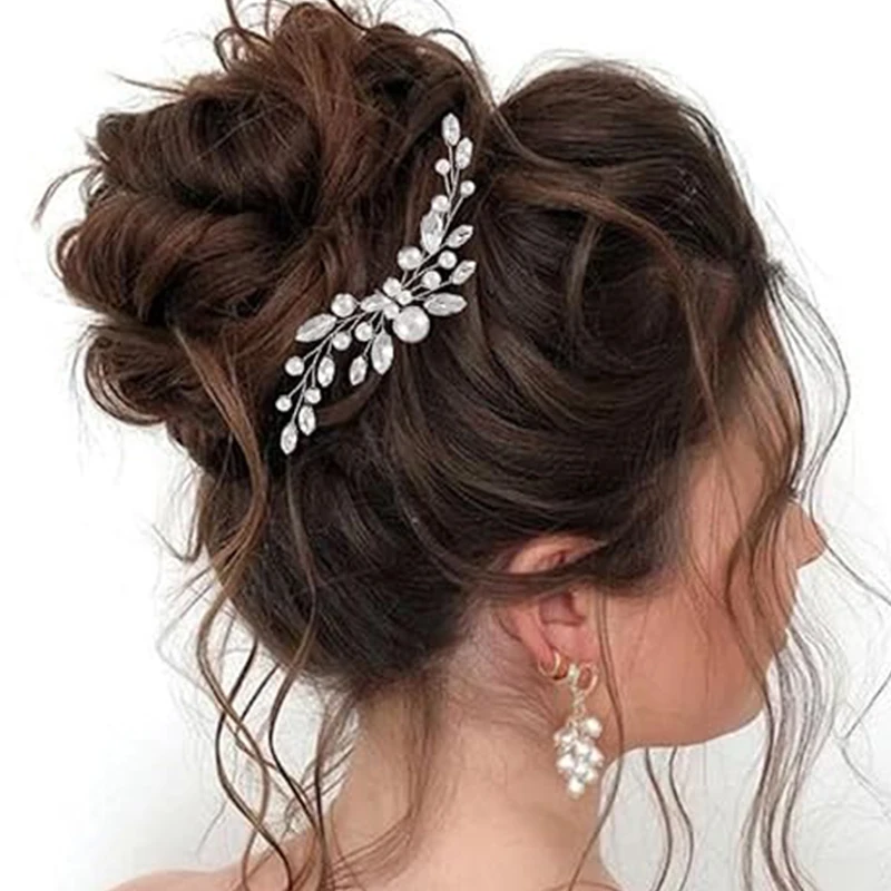Women's Pearl Wedding Pearl hair clips for brides and bridesmaids Silver rhinestone hair pieces Crystal headpieces