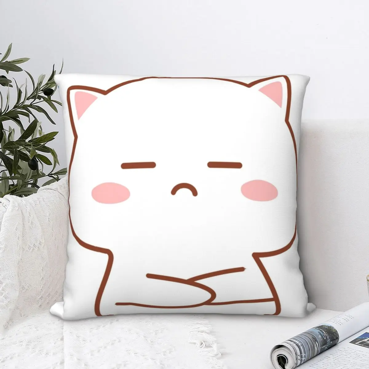 

Sad Kawaii Cat Square Pillowcase Polyester Pillow Cover Velvet Cushion Zip Decorative Comfort Throw Pillow for home Bedroom