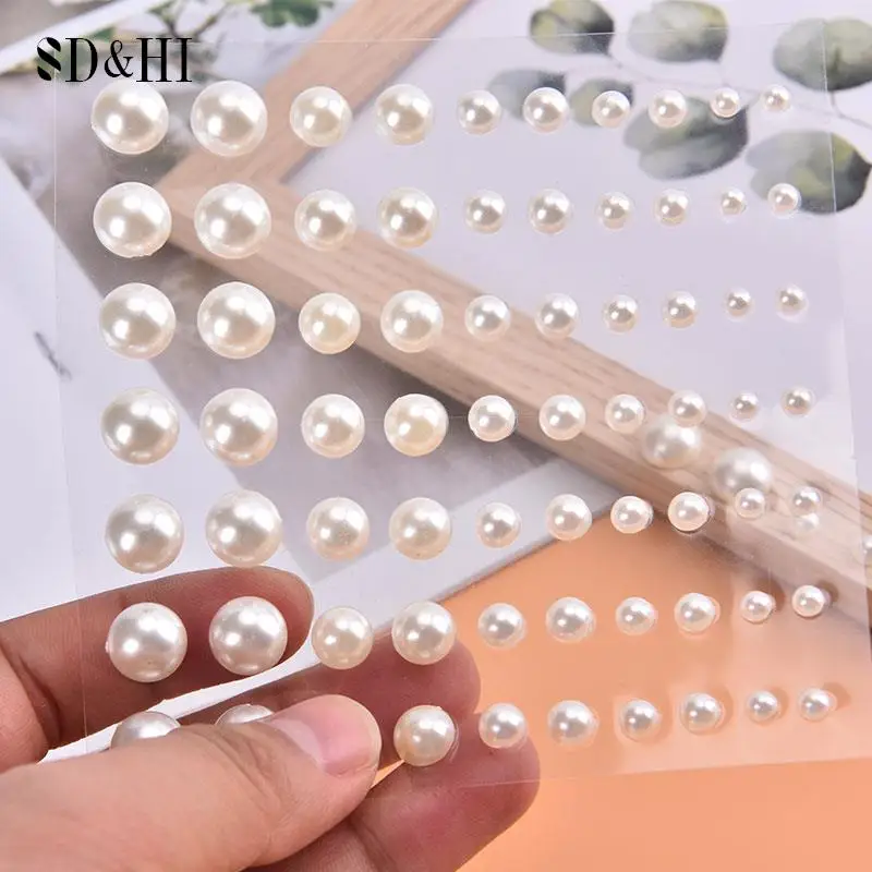 

DIY Crafts Scrapbooking Facial Beauty Nail Art Phone Pearl Diamond Stickers Plastic Half Round Pearl Stickers