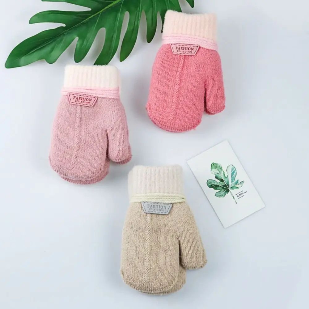 

Gloves Winter And Autumn Solid Color Driving Full Fingers Gloves Toddler Knitted Gloves Children's Mittens Korean Style Mittens