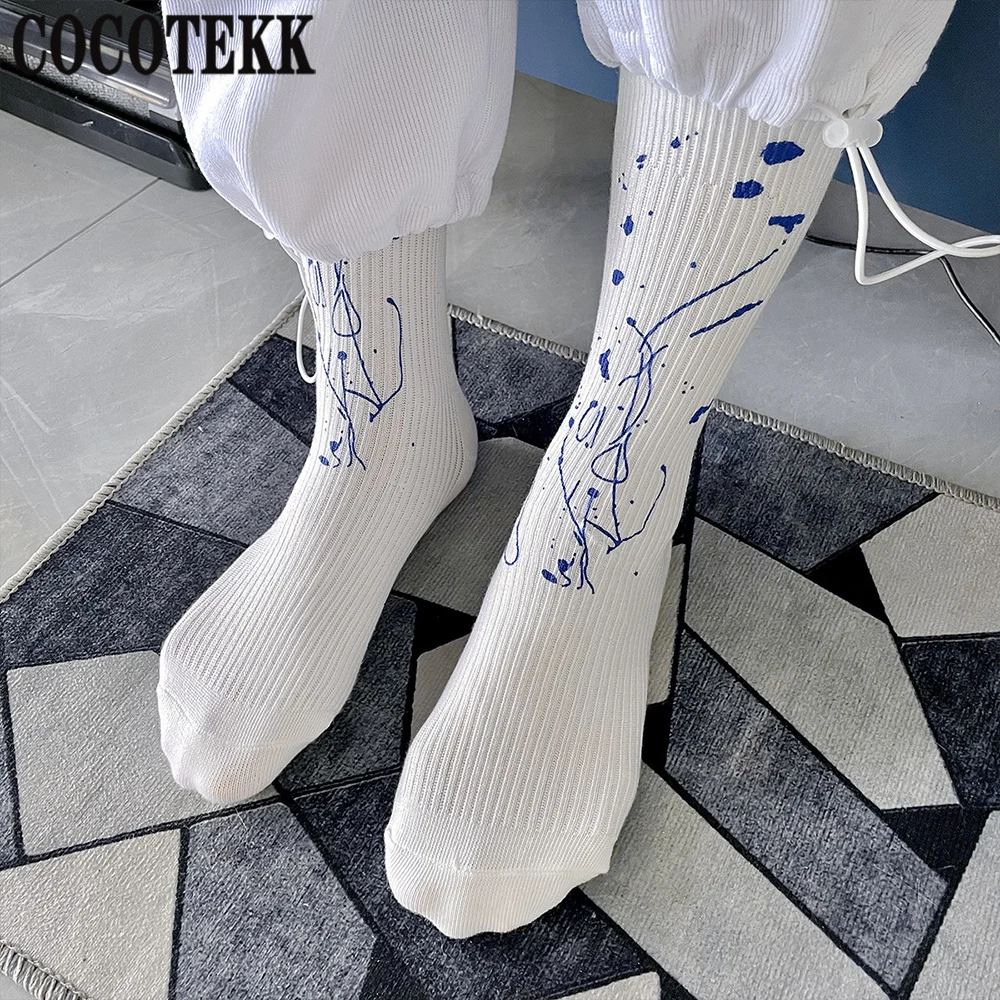 Couple Socks New Fashion Harajuku Street Trend Skateboard Women Socks Summer Solid Color Splash Ink Graffit Hip-Hop Men Socks