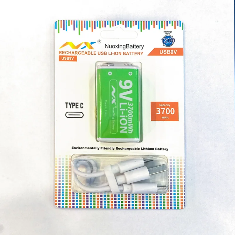Batteria ricaricabile da 9 V Batterie agli ioni di litio da 3700 mWh per batteria per torcia multimetro con ricarica ciclica ecologica - immagine 3