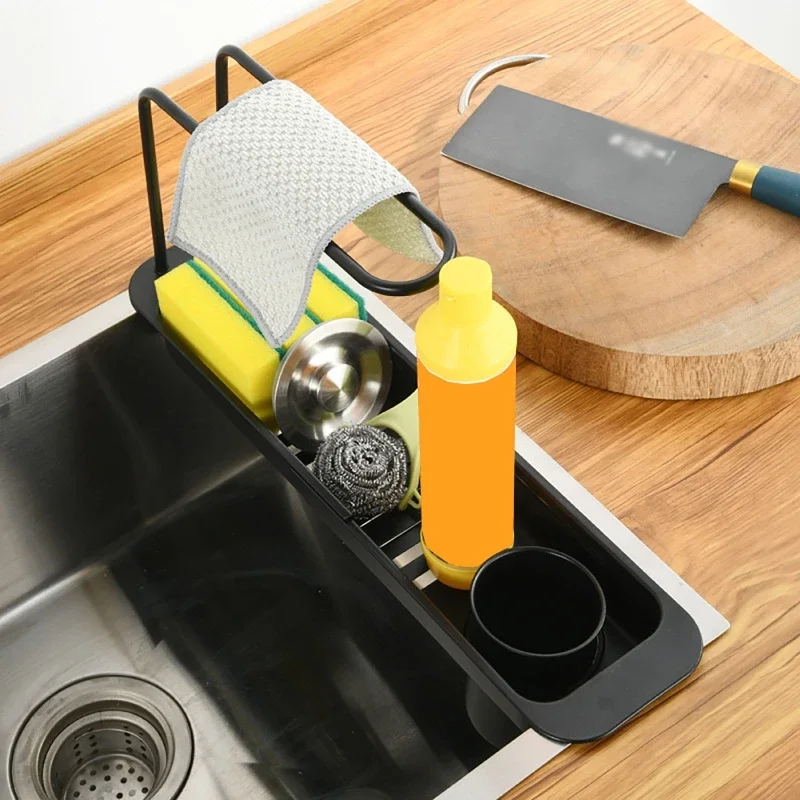 Kitchen Telescopic Storage Rack Sink Organizer Rack Telescopic Faucet Organizer Towel Sponge Storage Adjustable Storage Rack 4