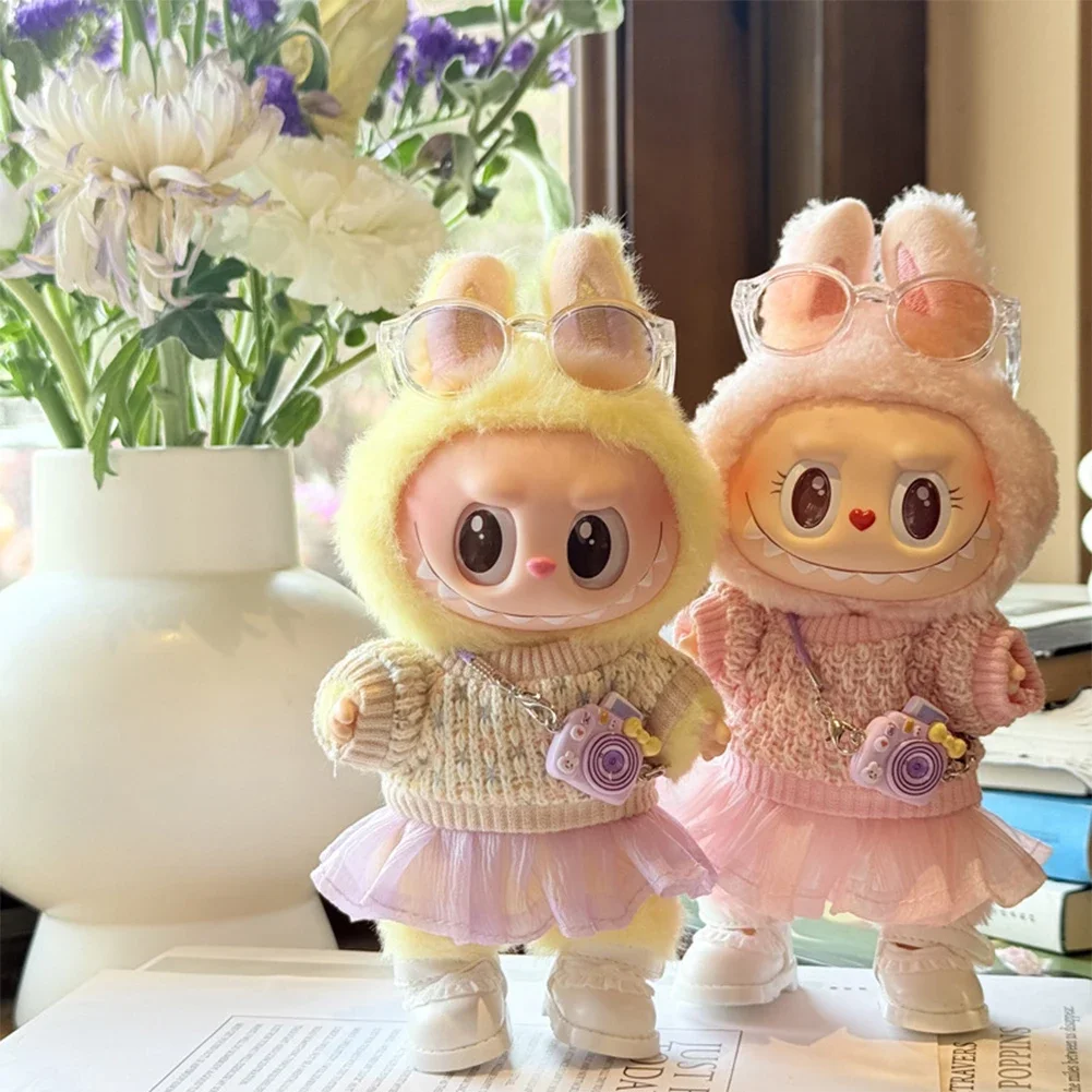For 17cm Labubu Mini Doll Clothes Labubu Doll Outfit Accessories Tulle JK Skirt Set Love Hoodie Yarn Dress Outfit 5