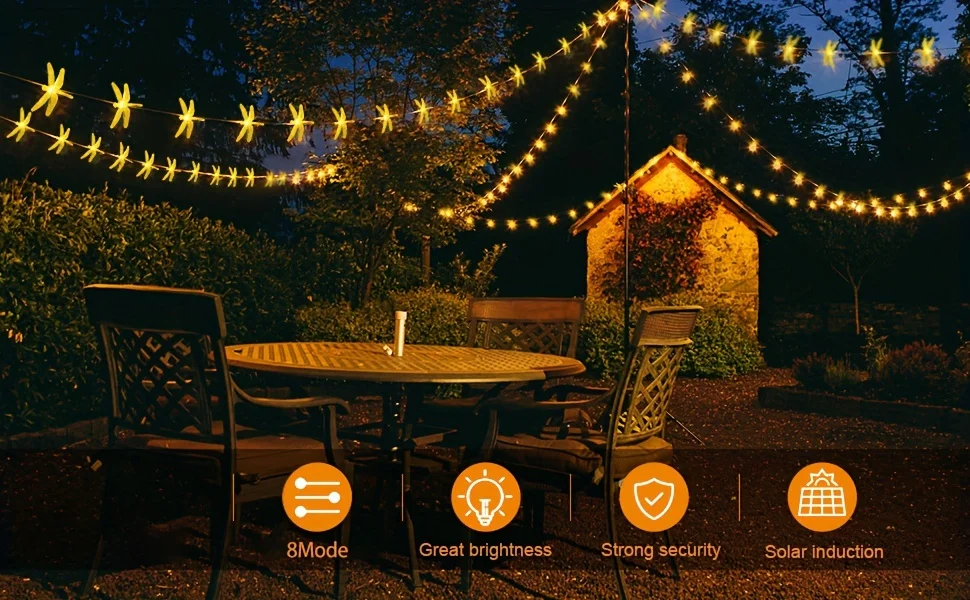 Description Picture 3 of itemOutdoor Dragonfly Solar String Lights 8 Modes Fairy Light Waterproof Festival Lamp For Garden Christmas Garland Lawn Decor