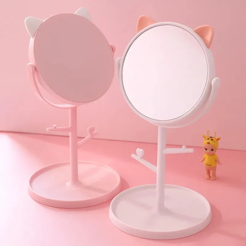 Hd Rotating Makeup Mirror Portable Desktop Cute Cat Ear Princess Mirror Student Dormitory Vanity