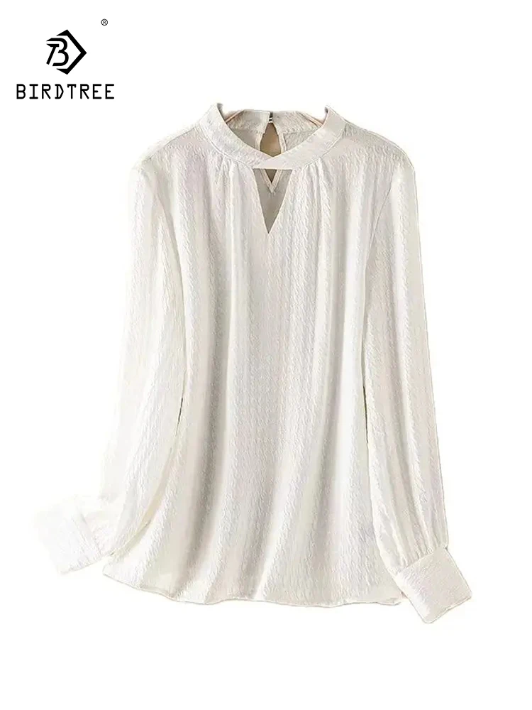 

BirdTree 100%Real Silk Elegant Shirt For Women, Long Sleeve Hollow Out, Simplicity Temperament Commute Top, 2024 Summer T42820QC