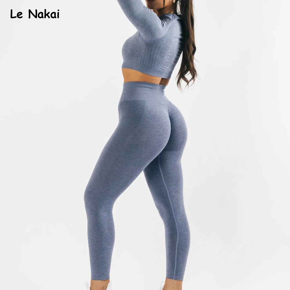 

2pcs Seamless Yoga Sets Women Workout Gym Set Scrunch Butt Leggings Sets Amplify Crop Top Set Gym Clothing Fitness Sports Suit