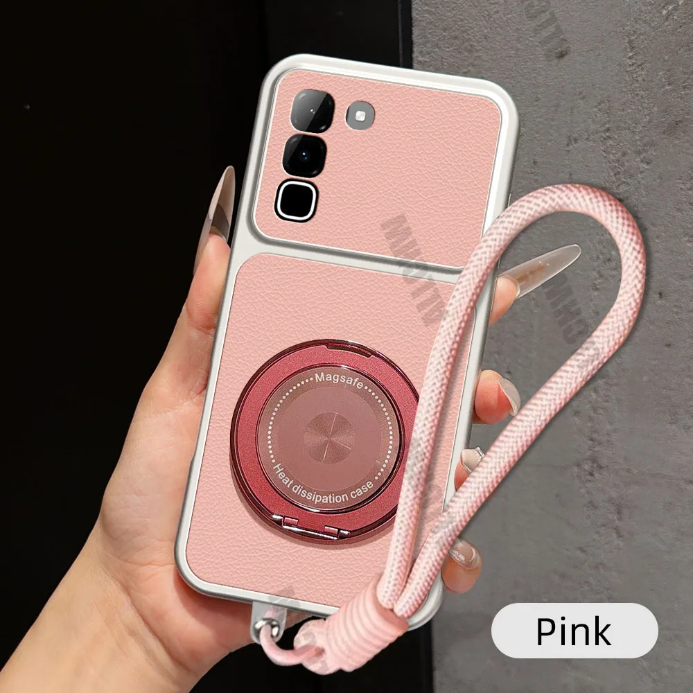 Magnetic Rotating Bracket Phone Case with Lanyard - PU Leather Soft Cover