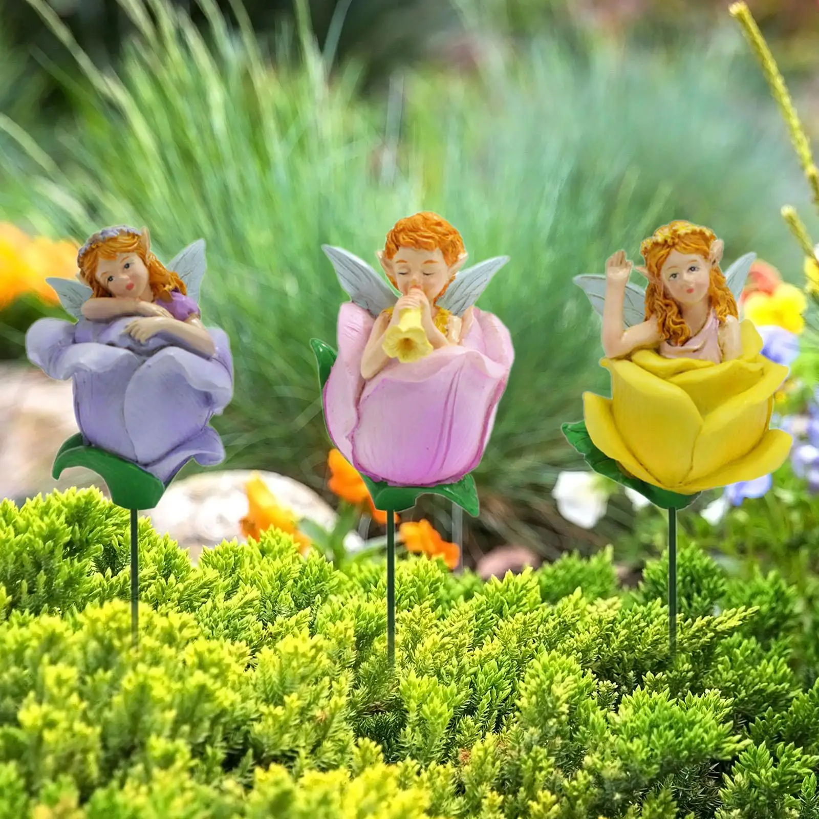 

3 шт. декоративный Ангел в виде садовых стоек, миниатюрная статуя из смолы, скульптура для заднего двора, Цветочная кровать, горшечные растения на день рождения