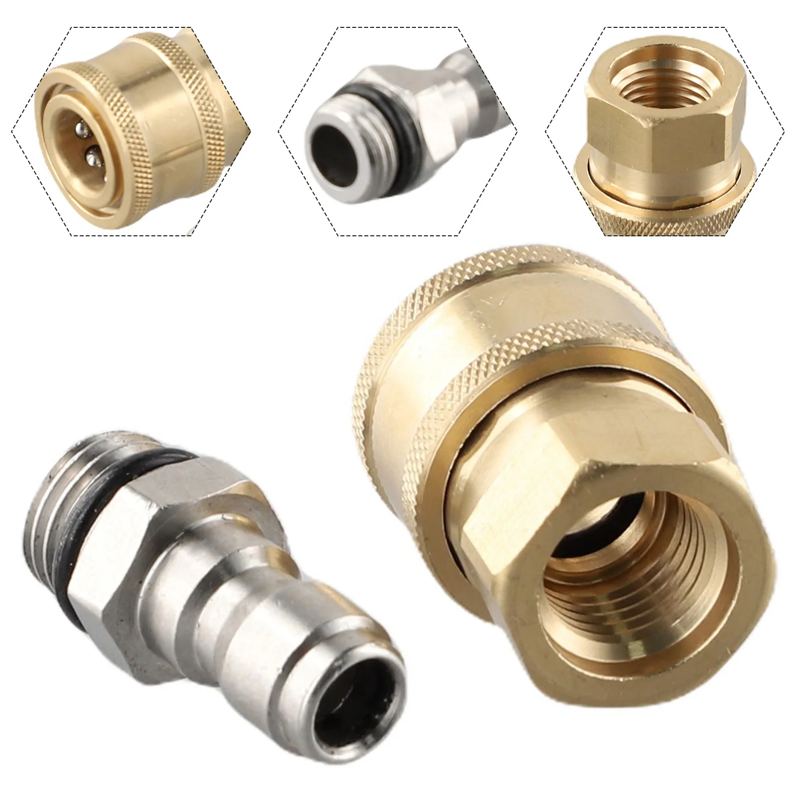 

1Pair Pressure Washer Quick Release 1/4 Male M22/14 Female Plug Brass Connector Stainless Steel Garden Watering Equipment