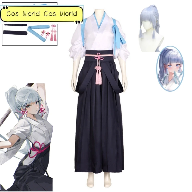 

Genshin Kostum Dampak Kamisato Yaka Cosplay Kimono Kostum Uniforms Top Skirt and Kimono Kendo Suit Halloween Party Costume