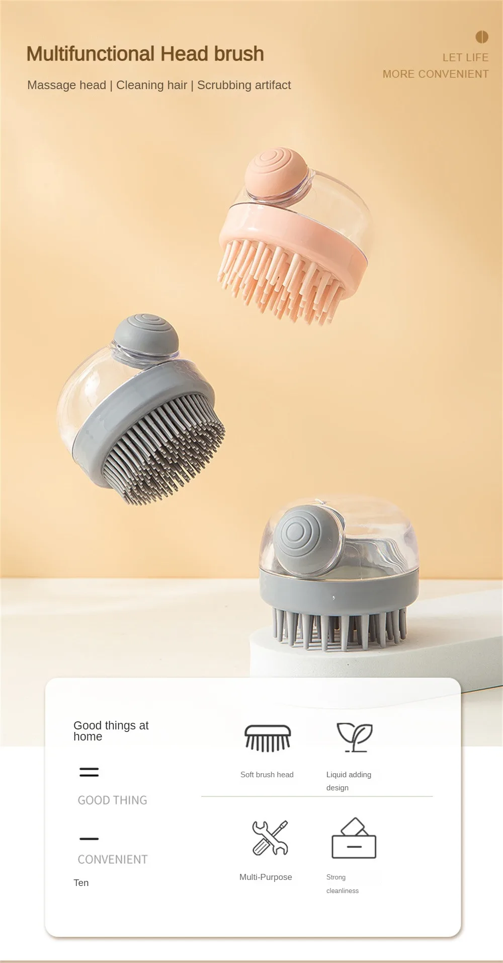 Description Picture 2 of itemManual Head Scalp Care Massage Shampoo Brush Slimming Comb Cleaning Shower Bath Exfoliate Remove Dandruff Promote Hair Grow