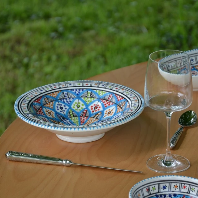 Service à couscous assiettes Tebsi Bakir bleu - 12 pers