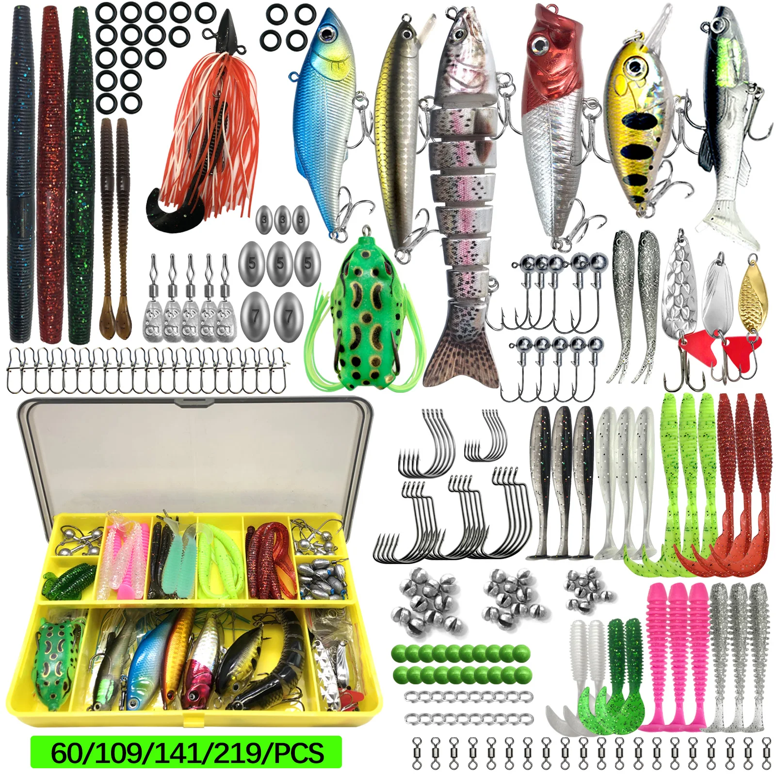 Angeln Lockt Kit 60/109/141/219 stücke Köder Set Mit Weicher Köder Metall Löffel Harte Minnow Crankbait und Zubehör Mit Tackle Box