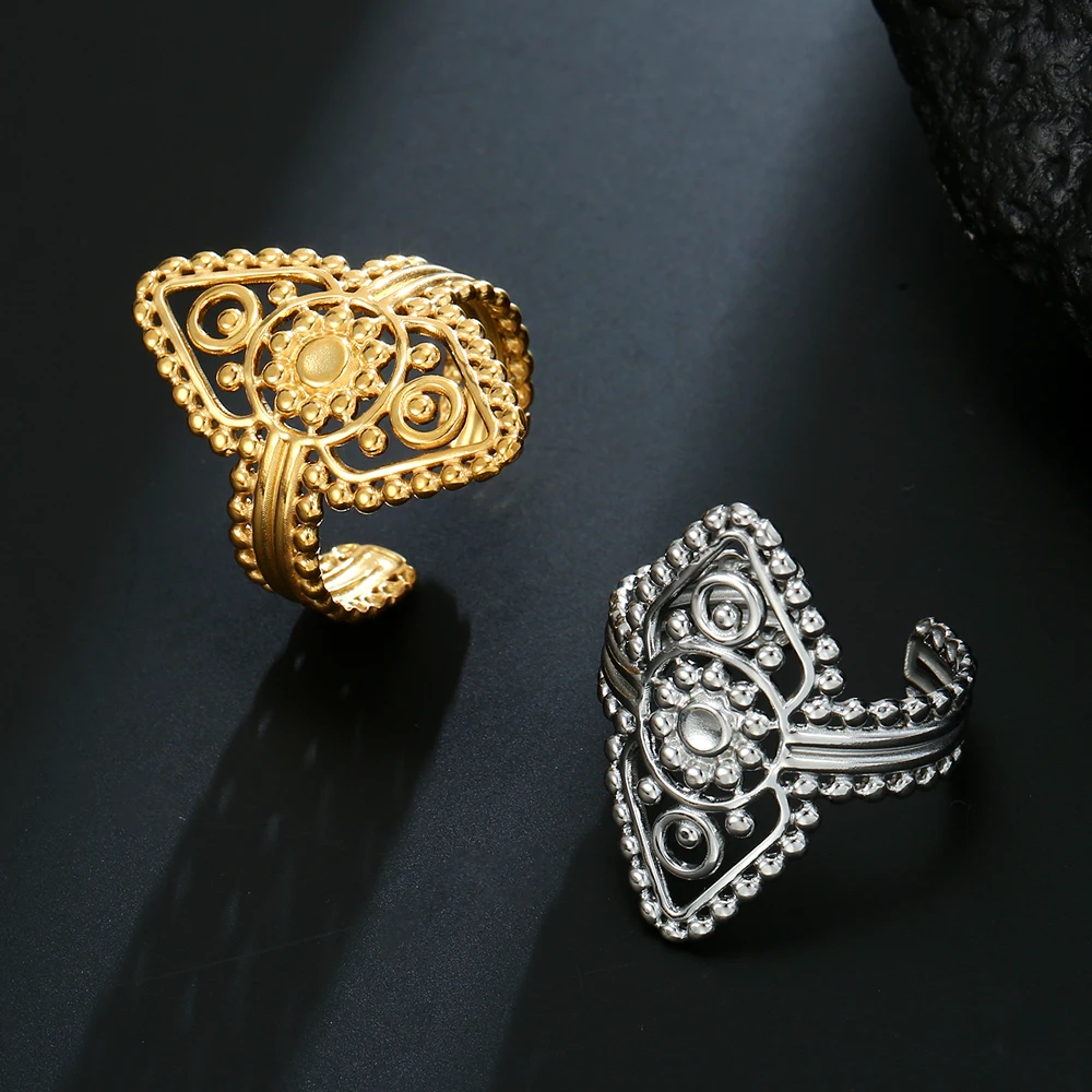COOLTIME Indische Blume des Lebens Ringe für Männer Frauen Edelstahl Einstellbare Gold Farbe Ringe Mode Schmuck Geschenk Großhandel – Detail 17
