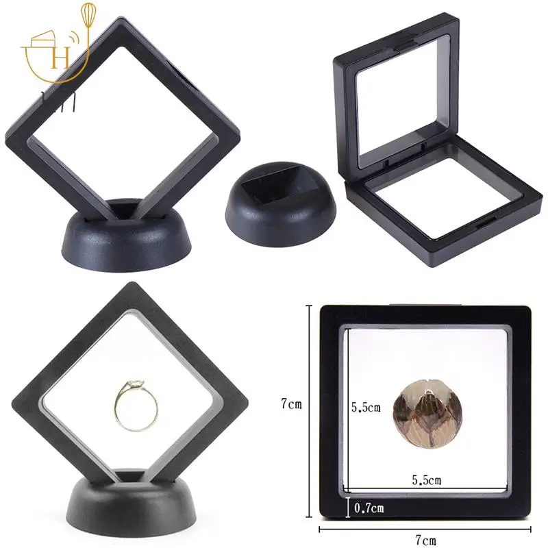 Black Plastic 3D Floating Jewelry Coin Display Frame Holder Box Case With Stand 1 Set display case acrylic display holder