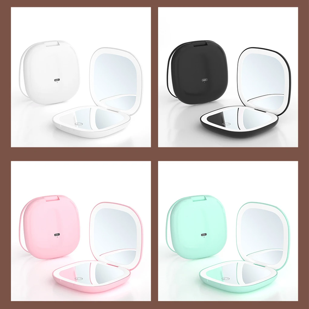 LED 조명이 있는 컴팩트 거울, 선명한 지능형 터치 디밍, 휴대용 메이크업 거울