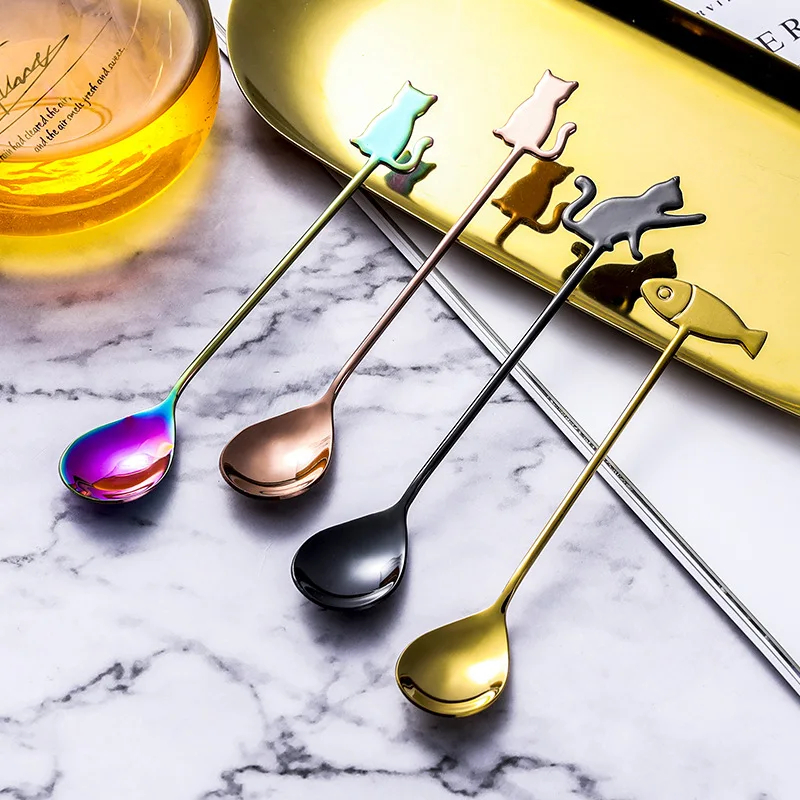 Coffee Spoon Lovely Cat Shape Teaspoon Dessert Snack Scoop Ice Cream Mini Spoons Kitchen Tools Tableware 304 Metal