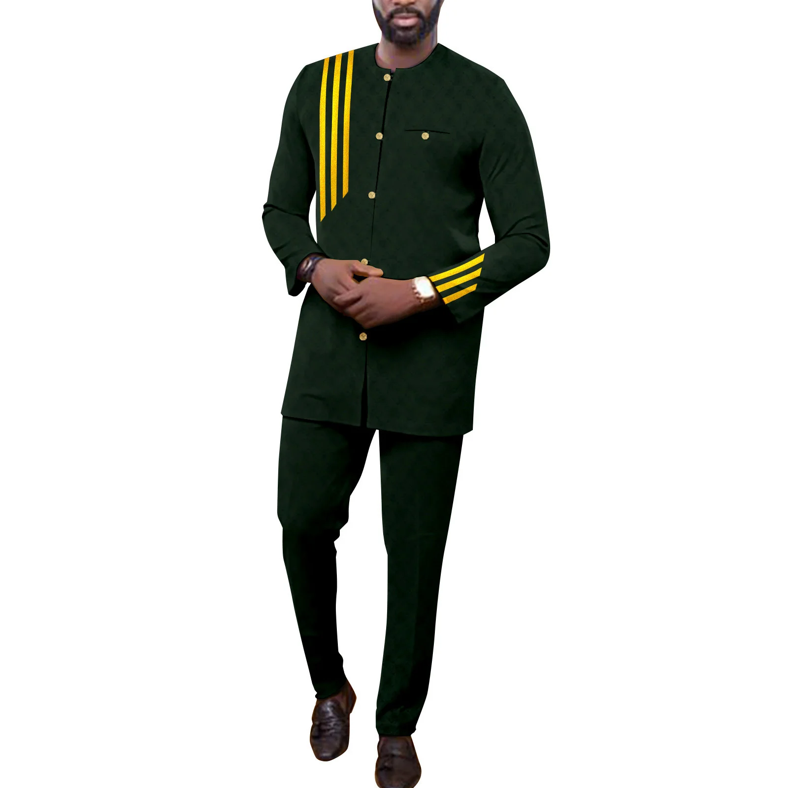 

African Clothing for Men Wedding Embroidery Single Breasted Full Sleeve Jacket and Pants 2 Pieces Set Formal Wear Tribal Suit