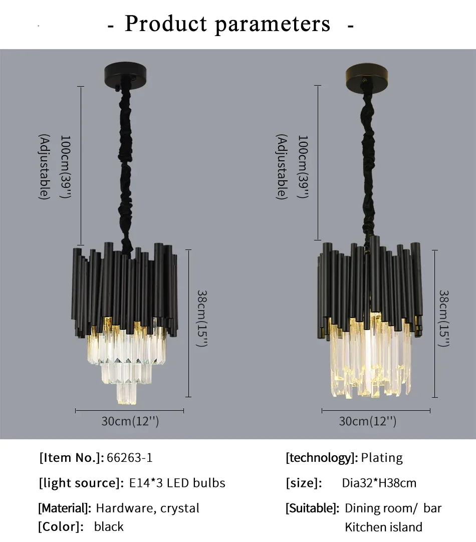 Description Picture 2 of itemCrystal Hanging Light Kitchen Island Ceiling Chandelier Suspension Pendant Lamp for Dinning Room Table