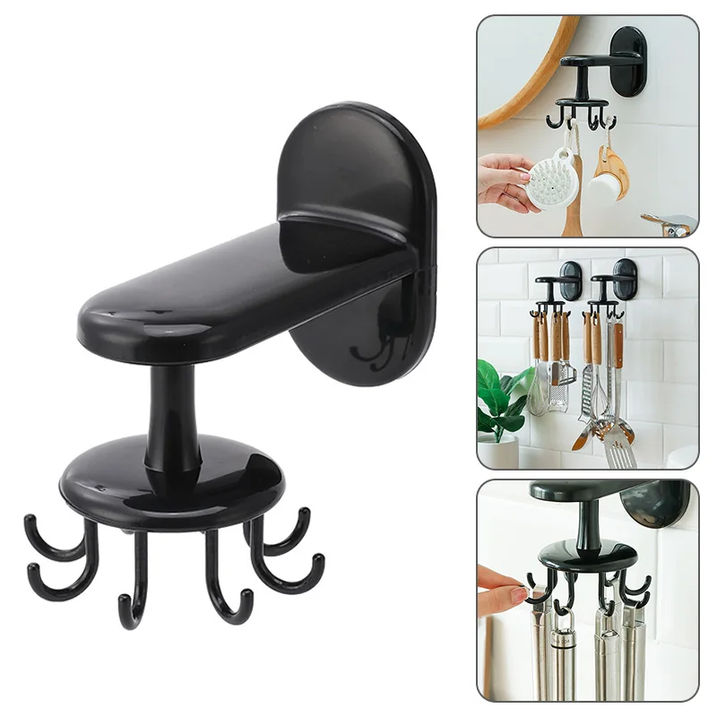 

360 Rotating Kitchen Rack Shelf Adhesive Storage Hook Organizer Wall Mounted Kitchenware Storage Rack Kitchen Bathroom Organizer