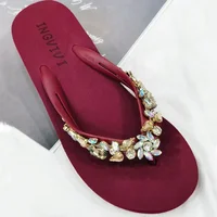 Slippers Women Glitter Flip Flops  Summer 2023 Fashion Outdoor Rhinestone Chain Wedge Beach Slippers Jelly Hawaiian Flat Sandals - Image 6