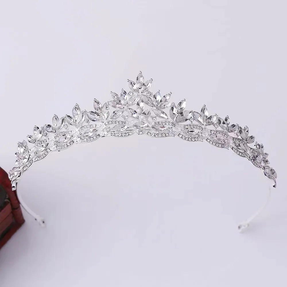 1pc bridal headdress diamond encrusted holiday runway crown wedding birthday leaves crystal crown hair bands hair accessories