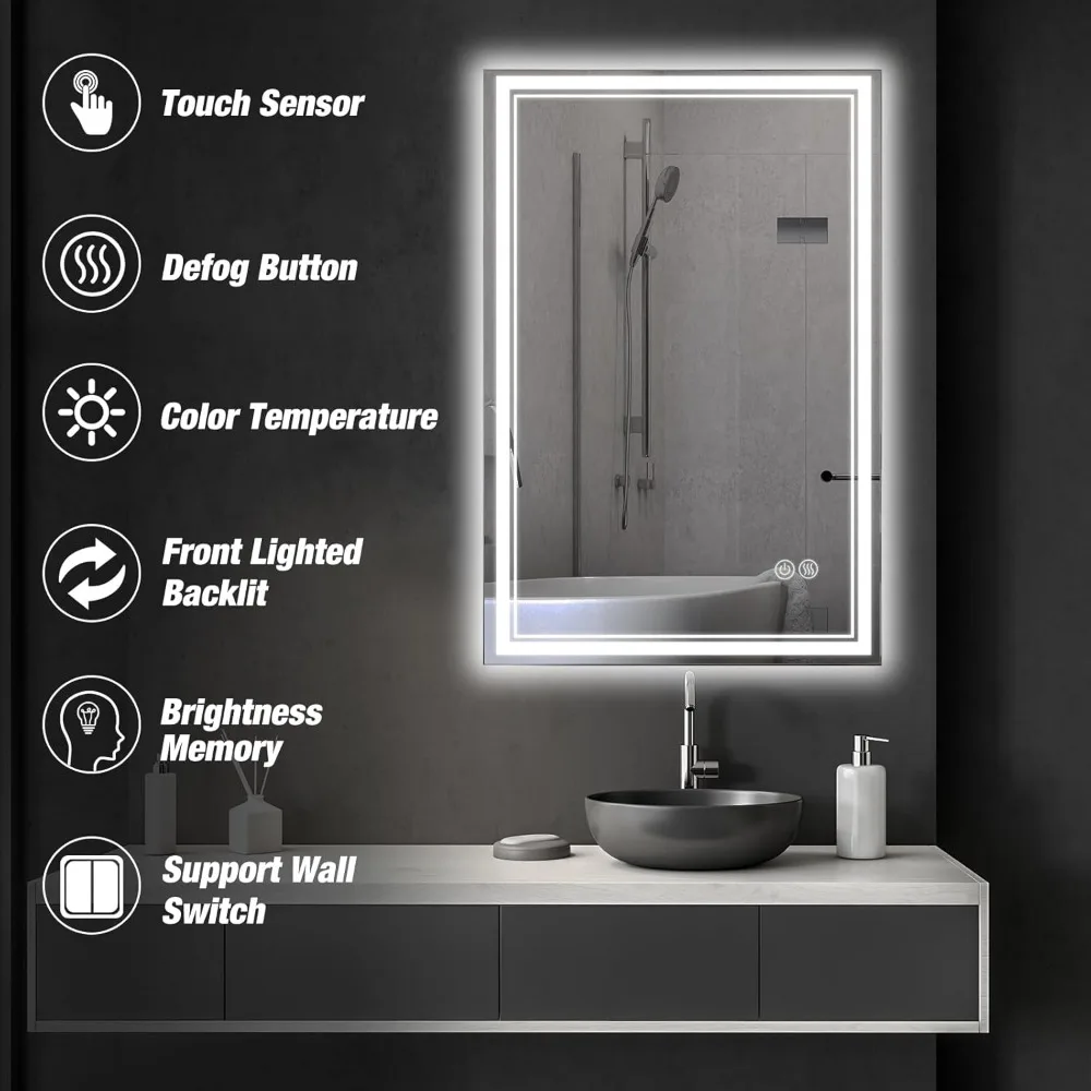 24'' X 36'' LED Bathroom Mirror with Backlit + Front 3 Colors Lights Mirrors Smart Wall-Mounted Bathroom Vanity Mirror