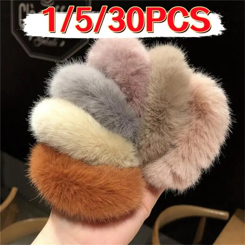 1/5/30 pieces girls elastic hair rope imitation fur colorful candy scrunchie ponytail holder plush hair ring hair accessories