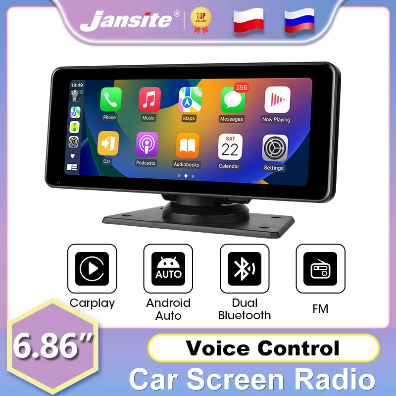 Jansite 6.86 "Autoradio Universale Video Multimediale Wireless Carplay Android Auto Car Stereo Fotocamera Posteriore Dual Bluetooth Autoradio