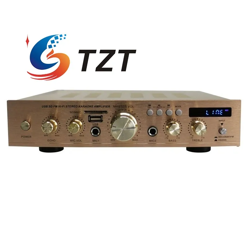 TZT 블랙/골든 AV-338ST 300W 디지털 고출력 오디오 앰프 블루투스 5.0 HiFi 스테레오 파워 앰프(LED 스크린 포함)
