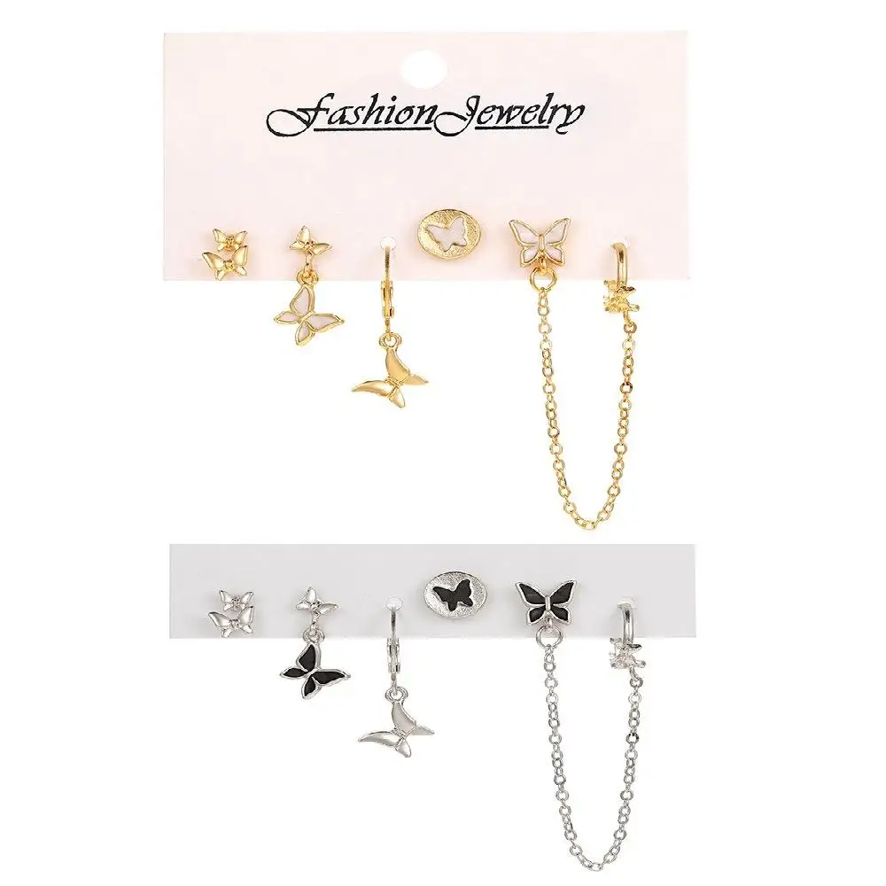 

Fashion Silver Color Butterfly Stud Earring Set For Women Heart Rromantic Eardrop Trendy 2023 New Trend Jewelry Gifts