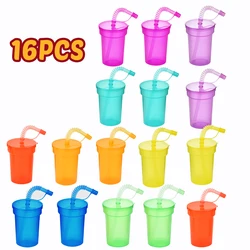 Vibrant Spill-Proof Sipper Cups with Lids and Straws (16pcs Set Colorful)