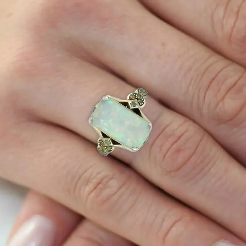 New Fashion Square White Opal Ring for Women Vintage Turquoise Rectangular Faux Gem Ring Jewelry Gifts Женская Бижутерия Тренд