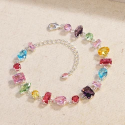 Elegant 18K Gold Plated Colorful Crystal Zircon Pendant Necklace (Bracelet silver)