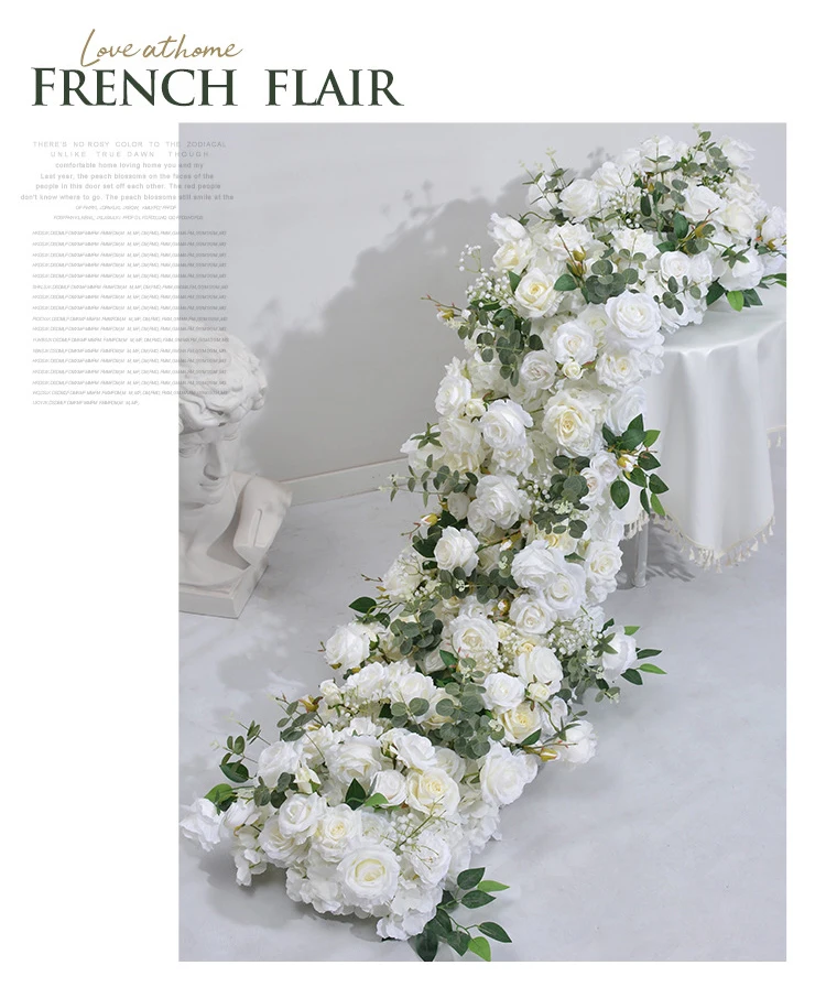 Description Picture 4 of itemRose Hydrangea Green Leaves Wedding Backdrop Arch KT Board Decor 5D Floral Pink White Red Flower Row Runner Event Party Props